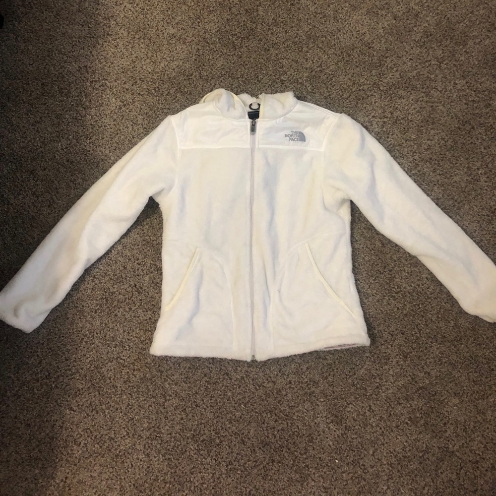 North Face fuzzy white womens zip-up size Small